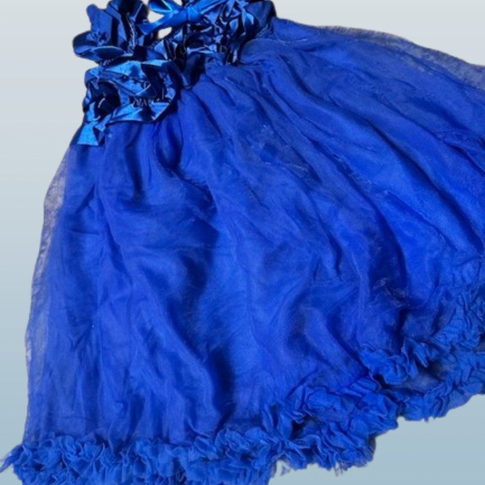 Royal Blue Satin & Chiffon Romper Dress  RBMDRESS  Medium 12m-2T NWT Boutique